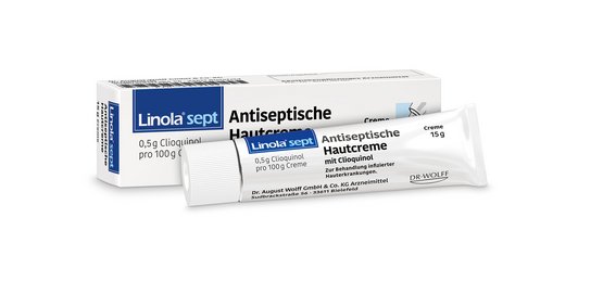 Linola® sept Antiseptische Hautcreme mit Clioquinol – antiseptische Wundcreme zur Behandlung von entzündeter Haut | 15 g